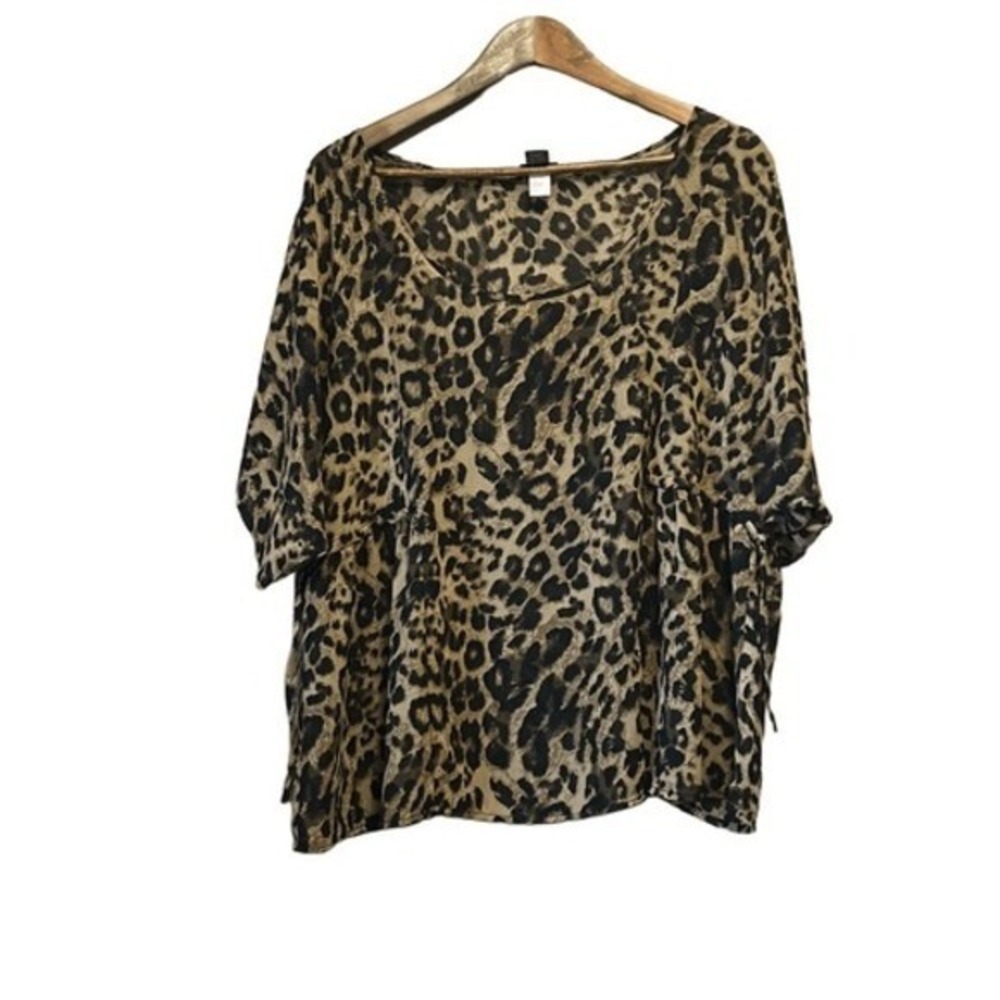 Torrid Leopard Print Blouse Womens 0 L Brown Animal Print Sheer Chiffon Top